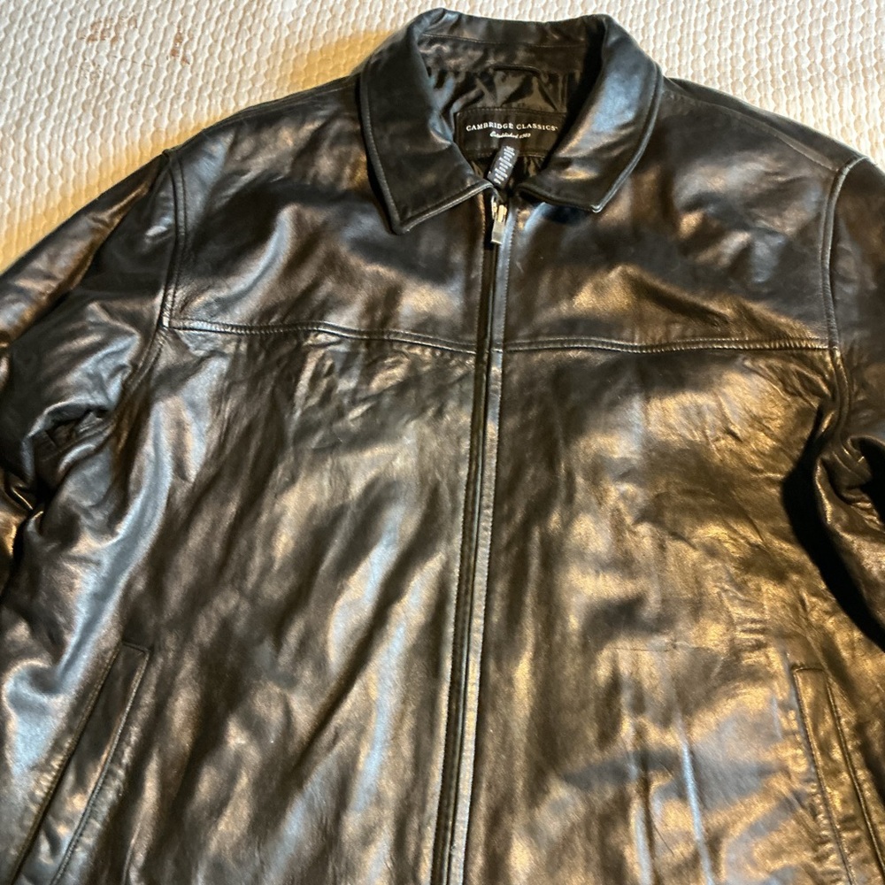 Cambridge Classics Men's Black Leather Zip Bomber Jacket